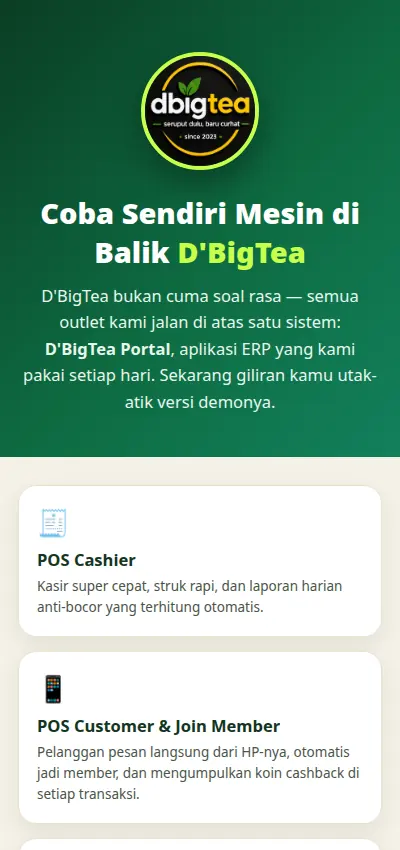 Demo aplikasi D'BigTea untuk calon mitra franchise