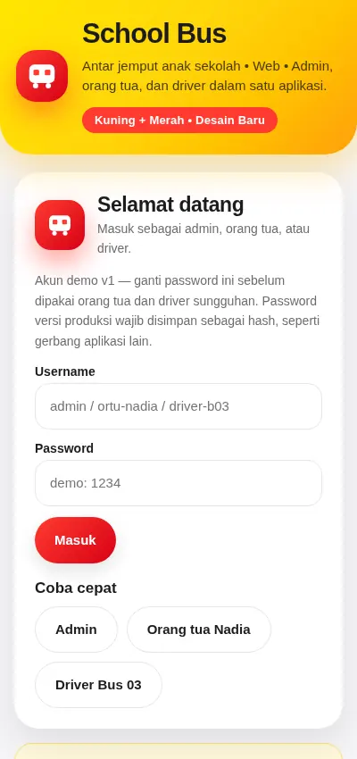 Tampilan aplikasi School Bus